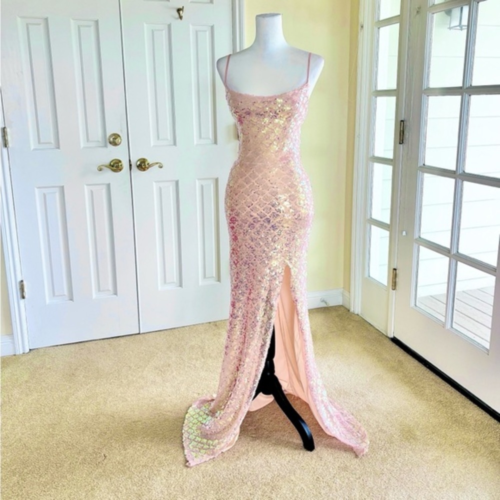 Iridescent Mermaid Pink/Gold Special Occasion Evening Dress - Size 7